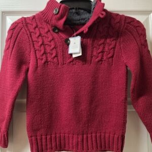 Baby Gap Boys Chunky Cable Knit Half Button-Up Sweater W Sherpa Lining SZ 5